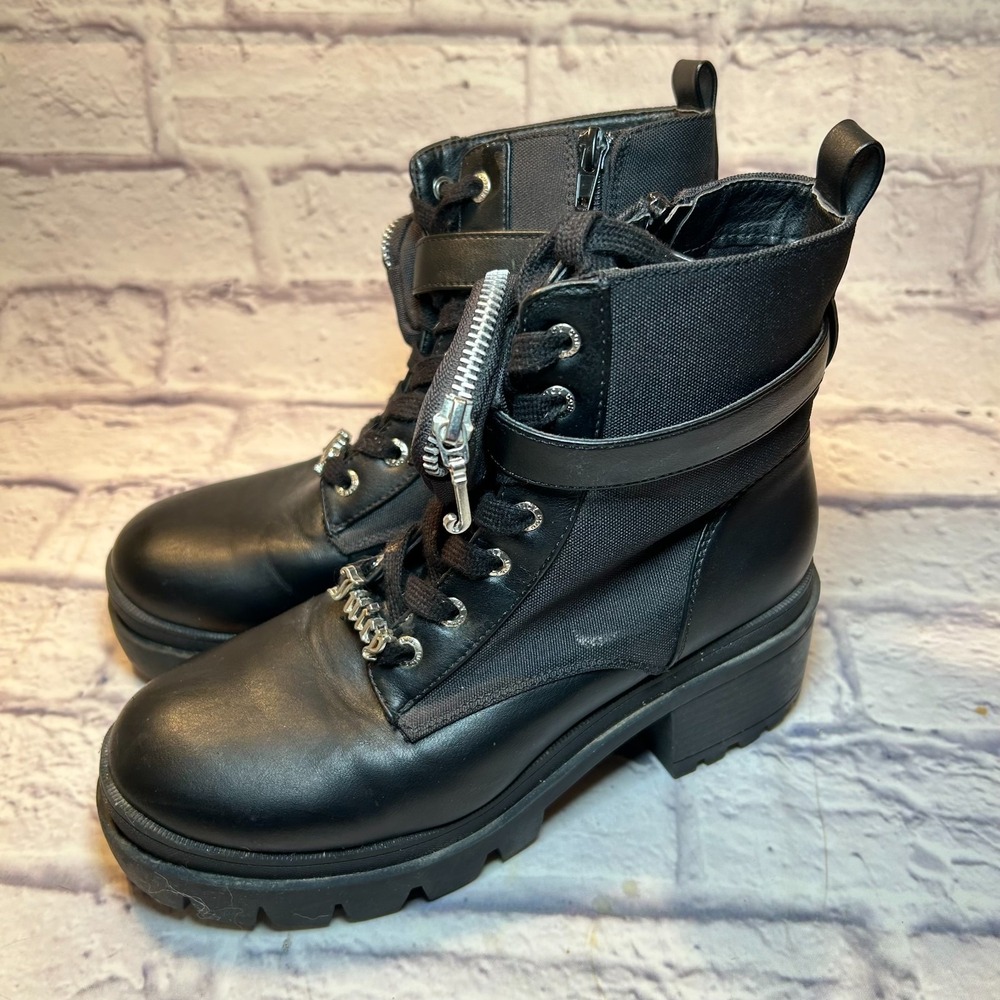 Juicy Couture Quentin Ankle Combat Boots Womens 8 Black Lace-Up Zip Outdoor